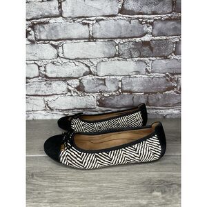 Vionic Minna Leather Suede Black White Bow Ballet Flats Women Sz 6.5M US/36.5EU